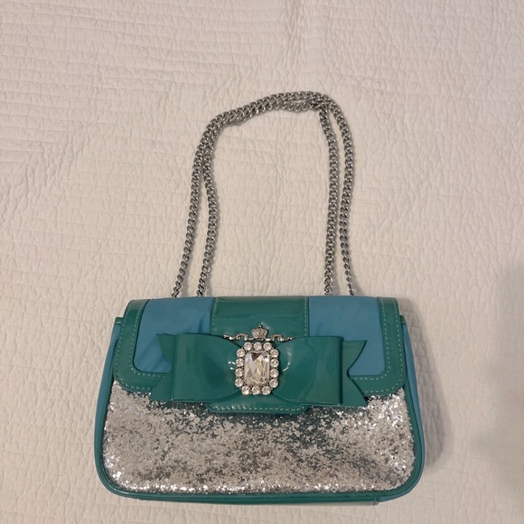 My Flat in London Turquoise & Green Shoulder Bag with Silver Hardware by Jan - Picture 1 of 8